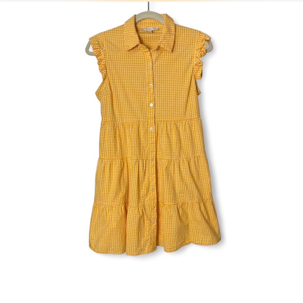 MONTEAU LOS ANGELES-Women's yellow gingham sleeveless dress with ruffles-size: M